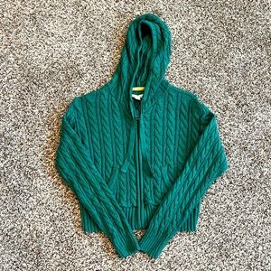 American Eagle Cropped Cable Knit Zip-up Hoodie